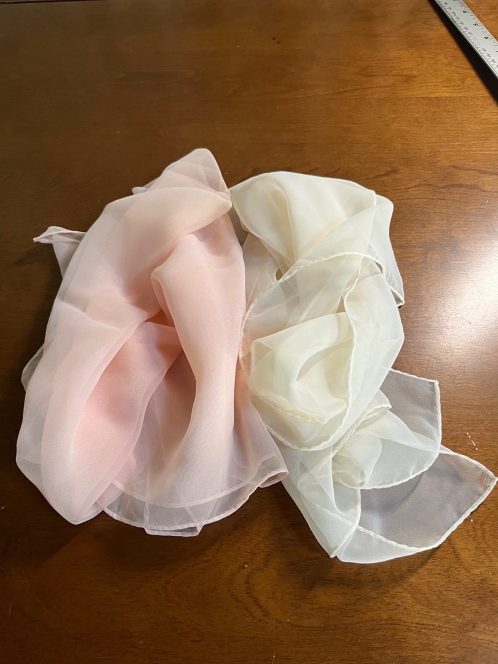 Lot of 2 Scarves Sheer Pink Ivory Sheer Chiffon Scarves - Lightweight Layering